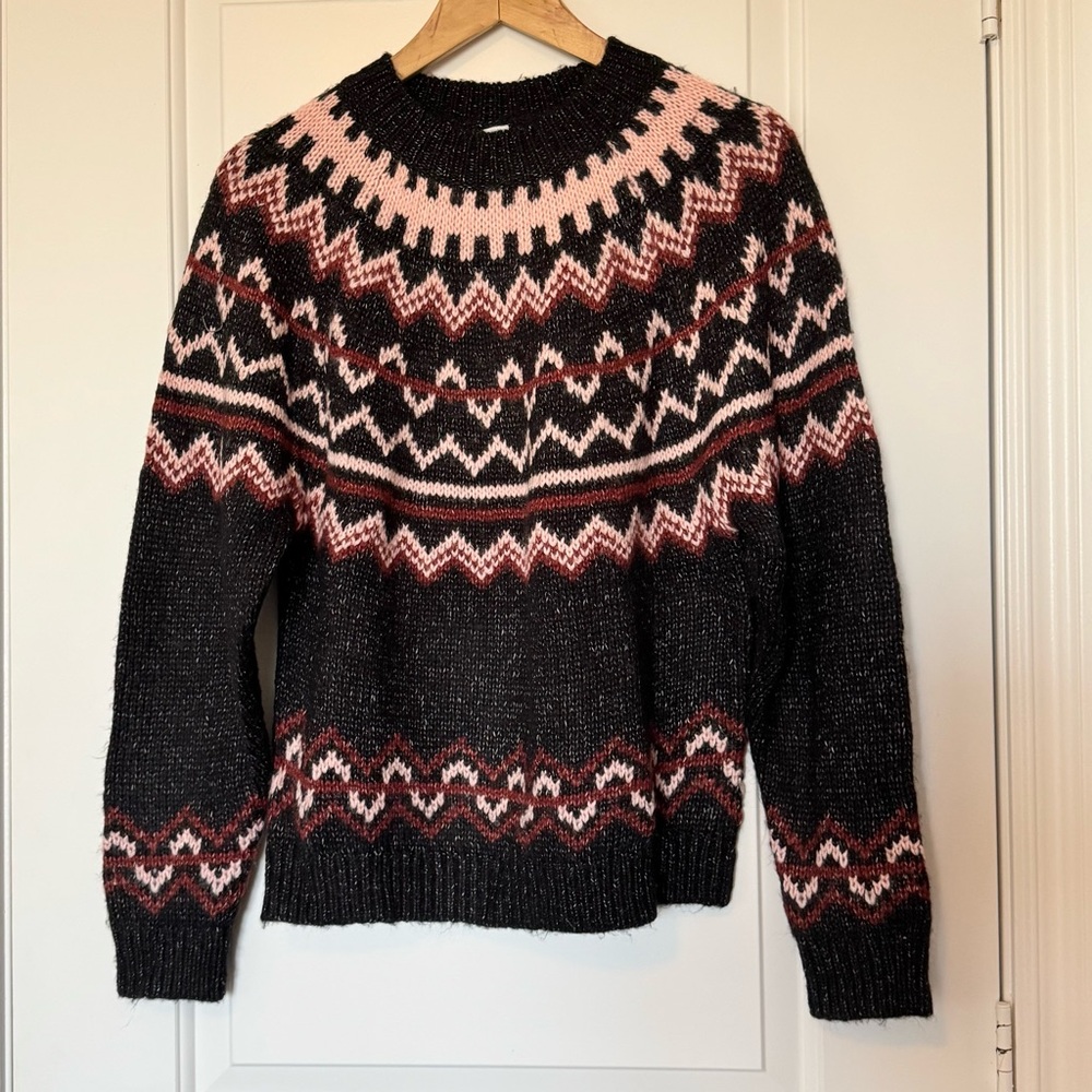Twik par Simons Black Pink Burgundy Fair Isle Patterned Sweater, oversized small